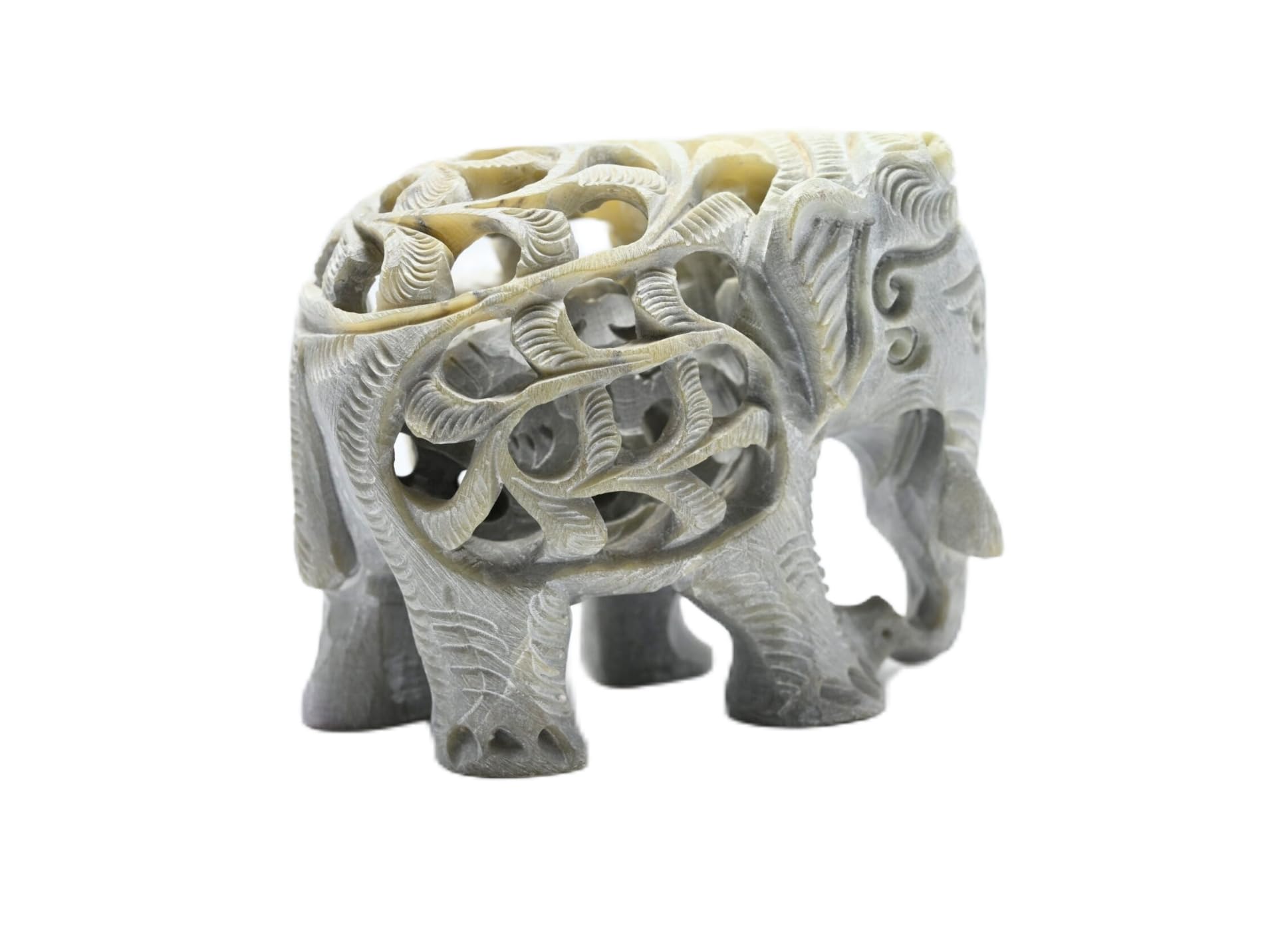 CAYA Crafts Natural Soapstone Elephant (1 piece) Hand-Carved Jali